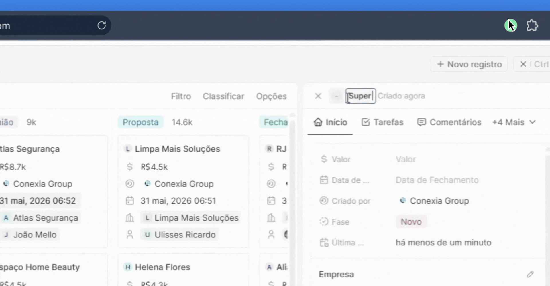 Time comercial usando a Woulz CRM